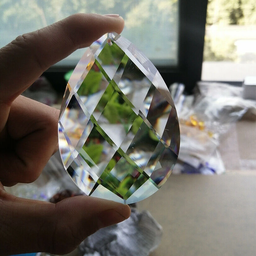 80mm Glass Art Crystal Prism Pendant Chandelier Lamp Hanging Ornament DIY Suncatcher Faceted Teardrop