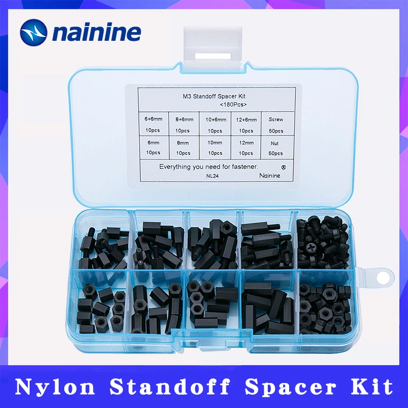 180Pcs/lot M2 M2.5 M3 Female Male Hex Nylon Standoff Spacer Column For PCB Motherboard Fixed Plastic Spacing Screws Set NL24