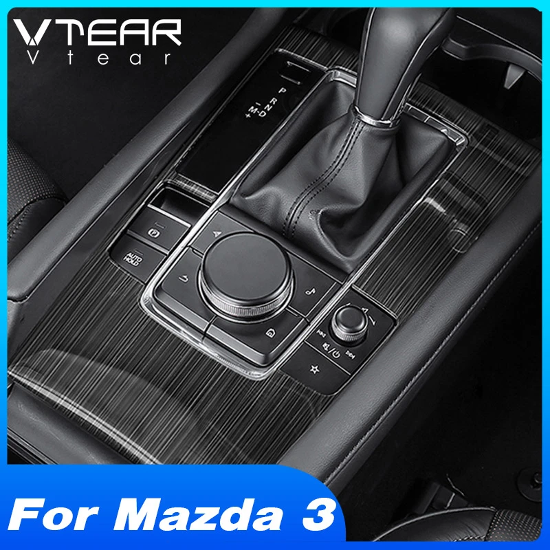 Vtear For Mazda 3 2019 2020 Accessories interior Center console water cup panel Gear frame Trim Cover car decoration/ chrome