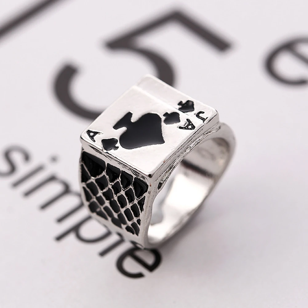 Spade A Magician Playing Card Rings Silver Color Women Men Accessories Vintage Rings  Tibetan Jewelry Hip Hop