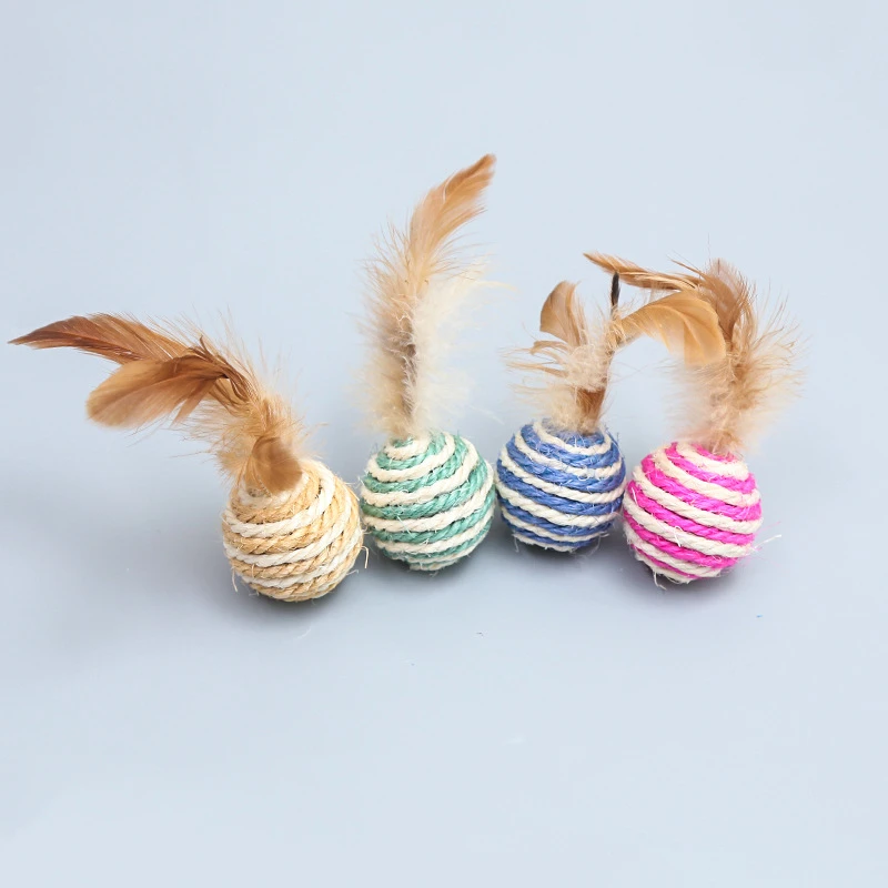 2pcs Sisal Feather Cat Toy Striped Sisal Ball Interactive Toys For Cats Pet Ball Kitten Games Toys Pet Cat Products