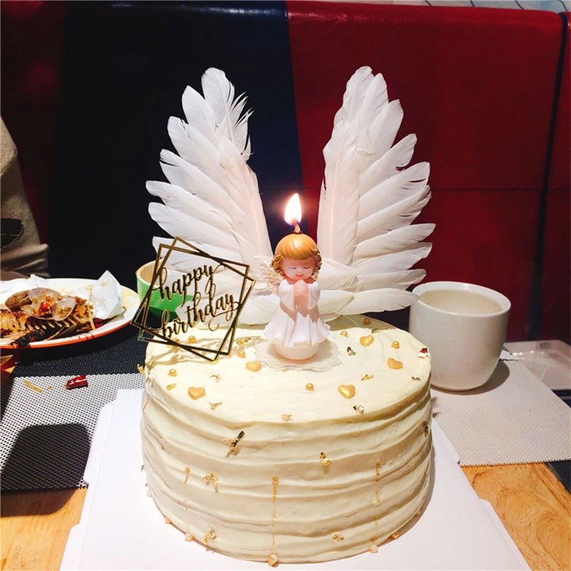 1Pcs Angel Feather Wing Flag Cake Toppers for Wedding Birthday Party Baking Dessert Valentine's Day Cake Top Decoration Supplies