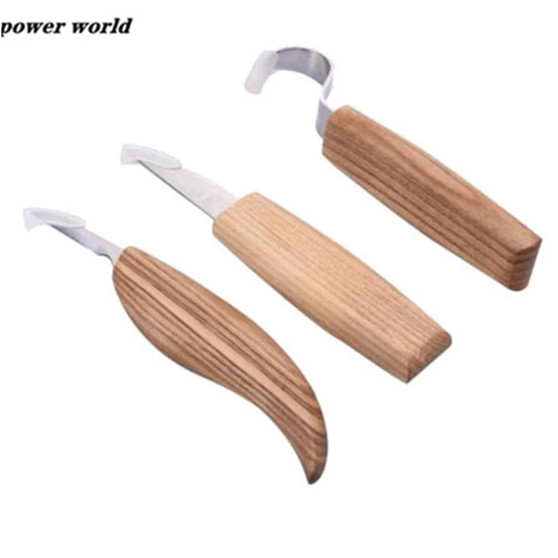 3Pcs/Set Stainless Steel Wood Carving Cutter Woodwork Sculptural Wood Handle Spoon Hook Carving Knife Hand Tool