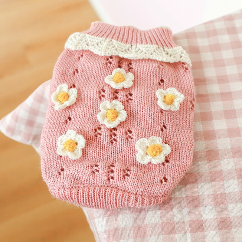 Warm Comfortable Dog Sweater Knitted Pet Cat Clothes Flower Blossoming Jumper for Dogs