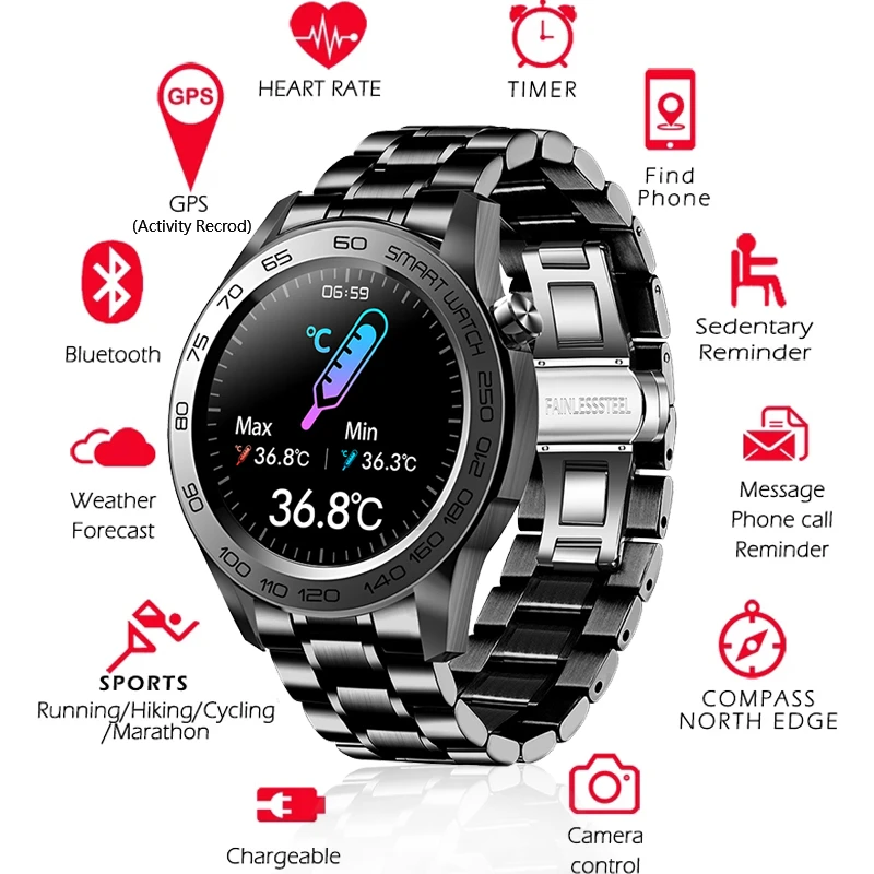 2021 Full Touch Screen Smart Watch Men Body Temperature Activity Record Smartwatch Heart Rate Sport Fitness Smart Clocks For Men