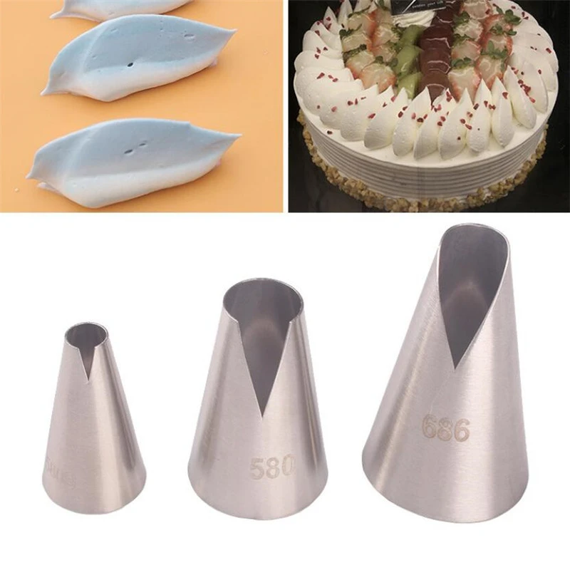 580S#580#686 Cake Nozzles Cream Decoration Cake Head Steel Icing Piping Nozzle Pastry Tools Fondant Flower Baking Tips 3Pcs/set