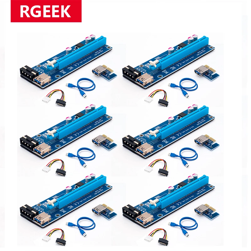 6pcs Ver006 60cm Usb 3.0 pci e Extender Pci Express Riser Card 1x To 16x Sata To 4pin Ide Molex Power For Btc Miner Machine