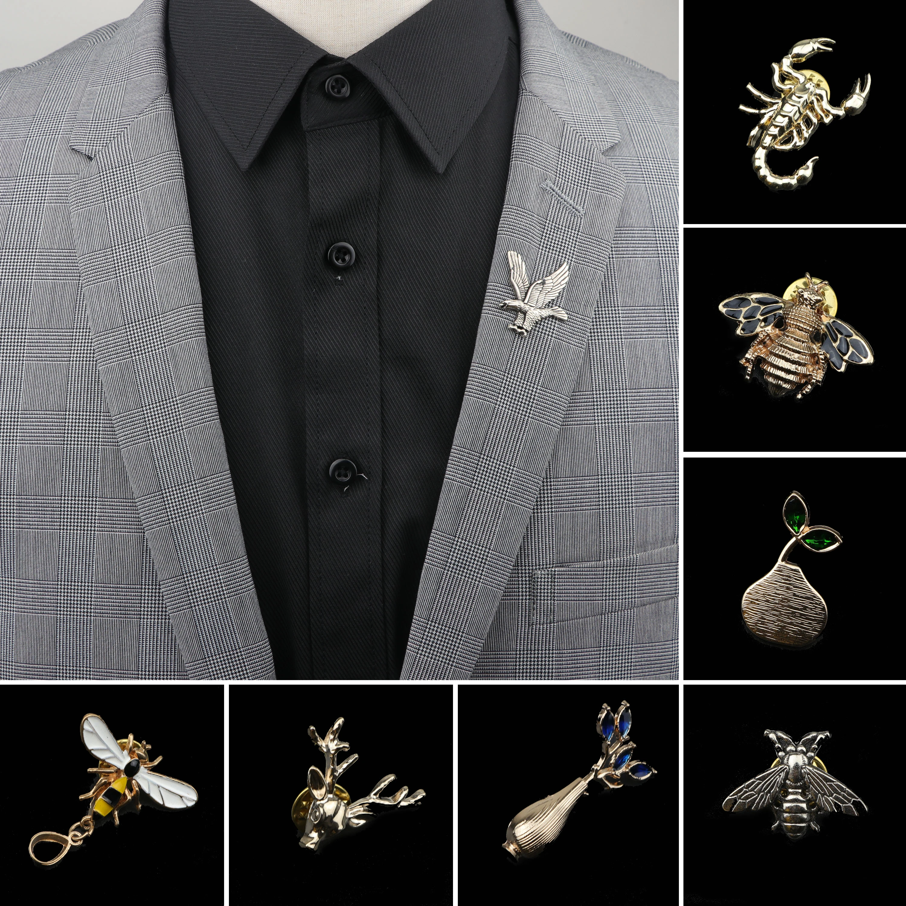 Men's Advanced Retro Animal Anchor Brooch Pins Metal Jewelry Stylish Brooches Collar Breastpin Pin Bee Eagle Scorpion Flower