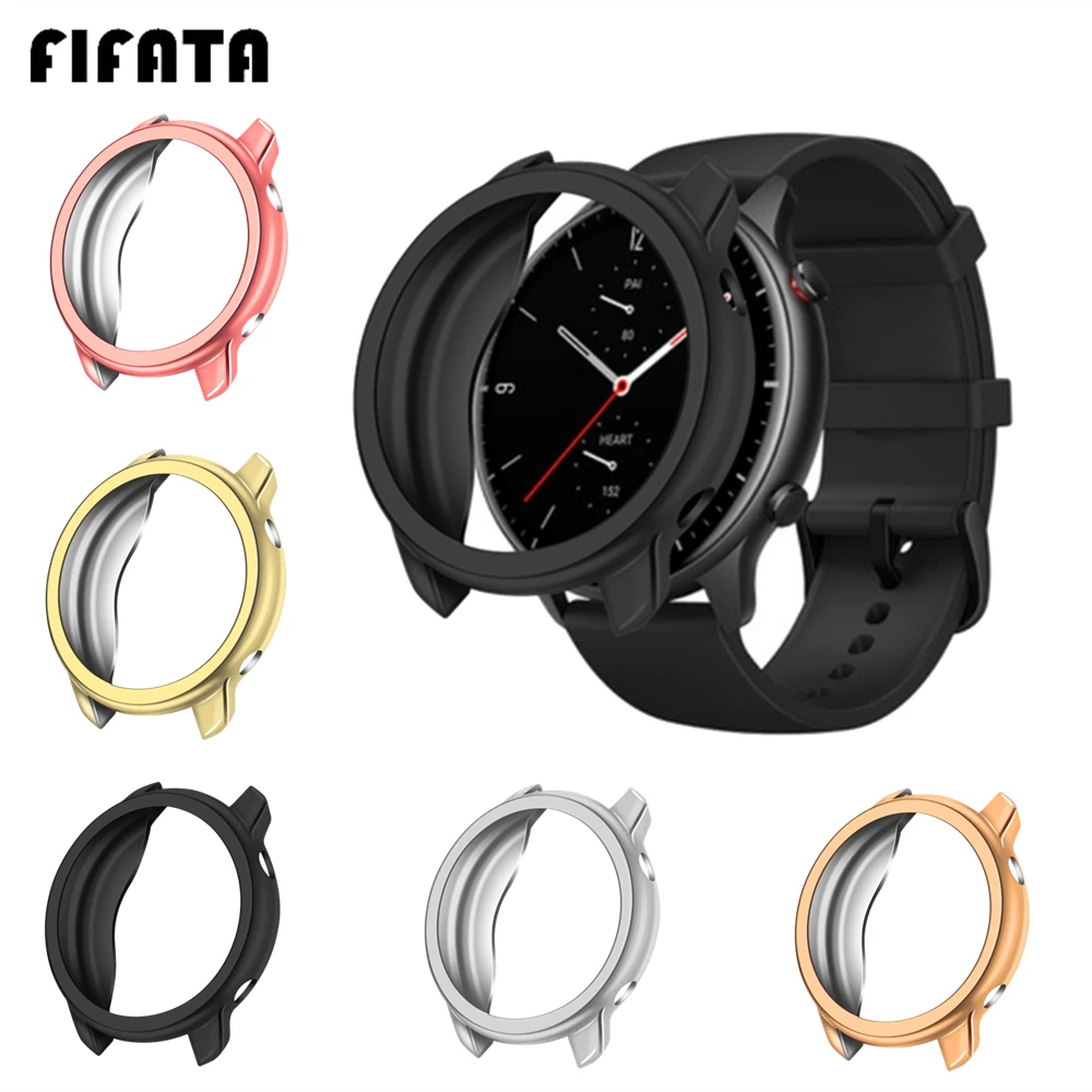 FIFATA Plating Cover For Huami Amazfit GTR 2 GTR 47mm Watch Case Shell Protector Frame For Xiaomi GTR2/GTR 47MM Silicone Bumper