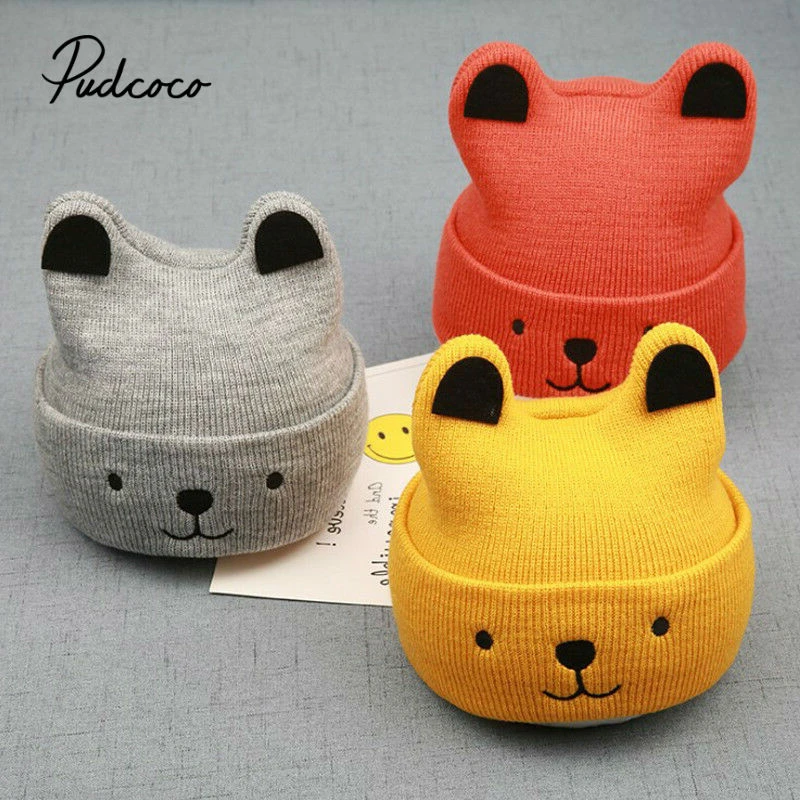 pudcoco 2020 New Baby 3D Cartoon Hat Spring Autumn Baby Hat for Boys Girls Knitted Cap Winter Warm Solid Color Children Hat