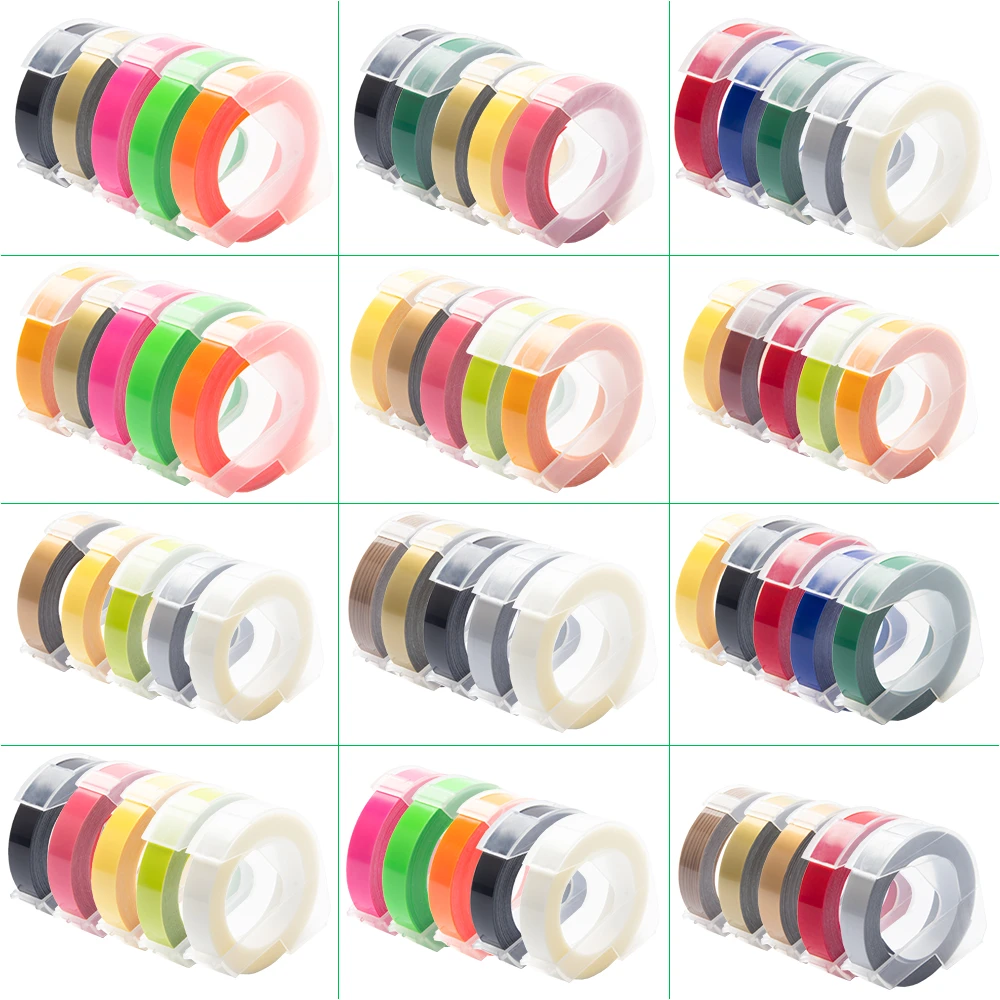 5Pcs 9mm For DYMO 3D Embossing Tape Plastic 3D Embossing Label Tape Printer Ribbon For DYMO 12695 Motex E-101 E-303 Label Maker