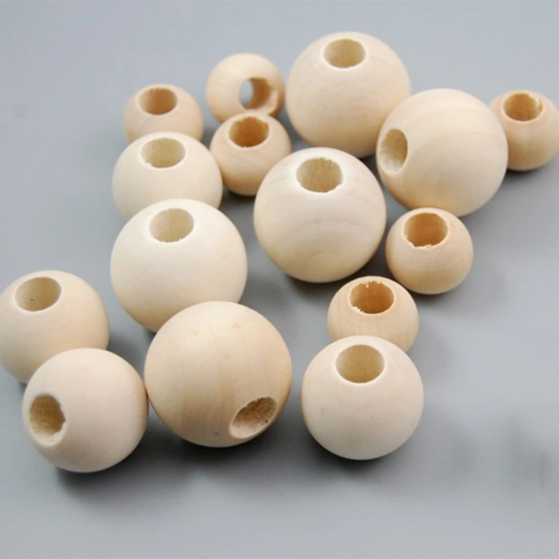 500-2PCS 4mm/50mm Natural Ball Round Spacer Wooden Beads Eco-Friendly Natural Color Wood Beads Lead-Free Wooden Balls