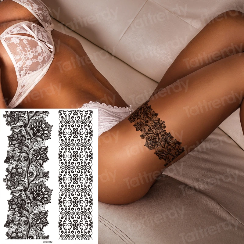 stockings tattoo legs black henna lace bracelet tattoo sticker jewelry mehndi stickers for hand finger leg thigh body art decal