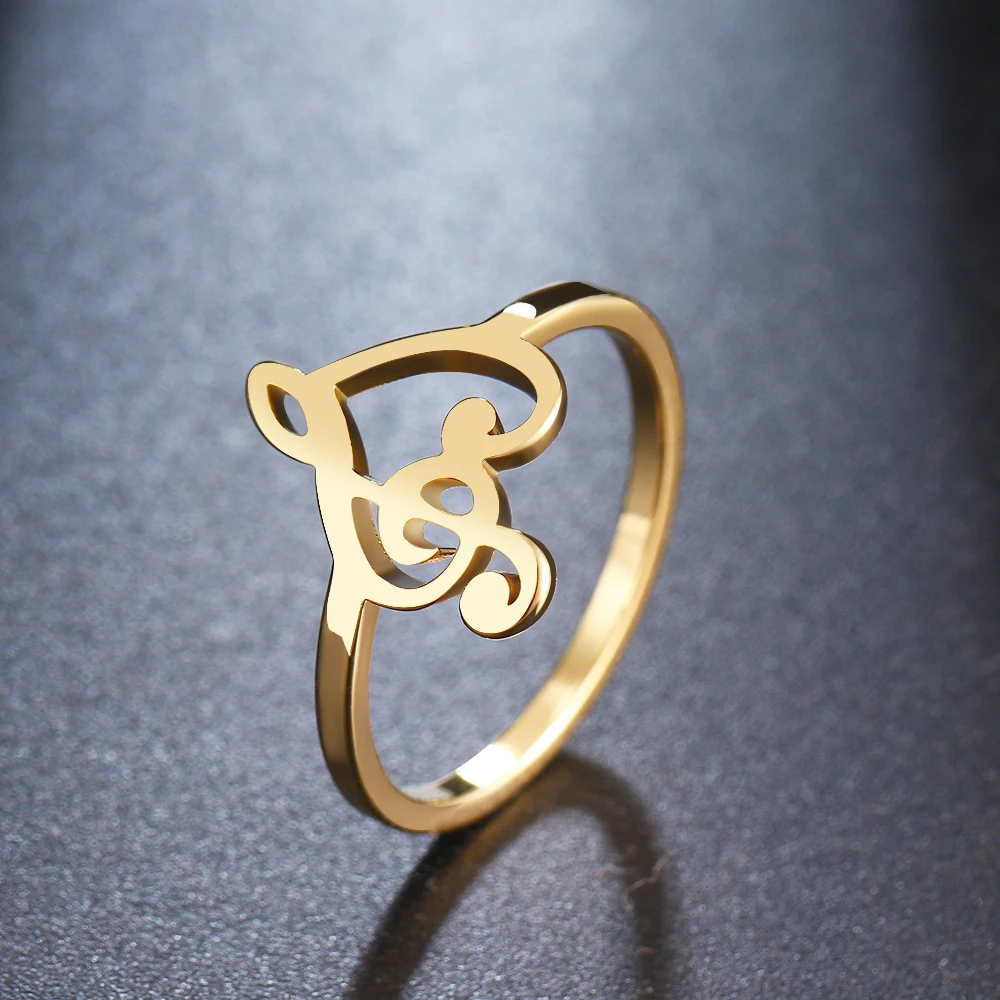 CACANA Music Note Heart of Treble and Bass Fashion For Women Gold Ring Female Bohemian Wedding Gifts Stainless Steel Jewelry