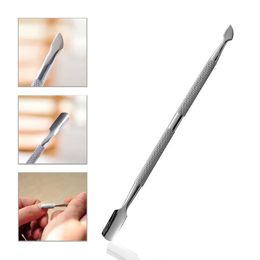 Double-end Silver Cuticle Remover Stainless Steel Finger Dead Skin Cut Manicure Stirring Rods Nail Art Pusher Tool 1pcs