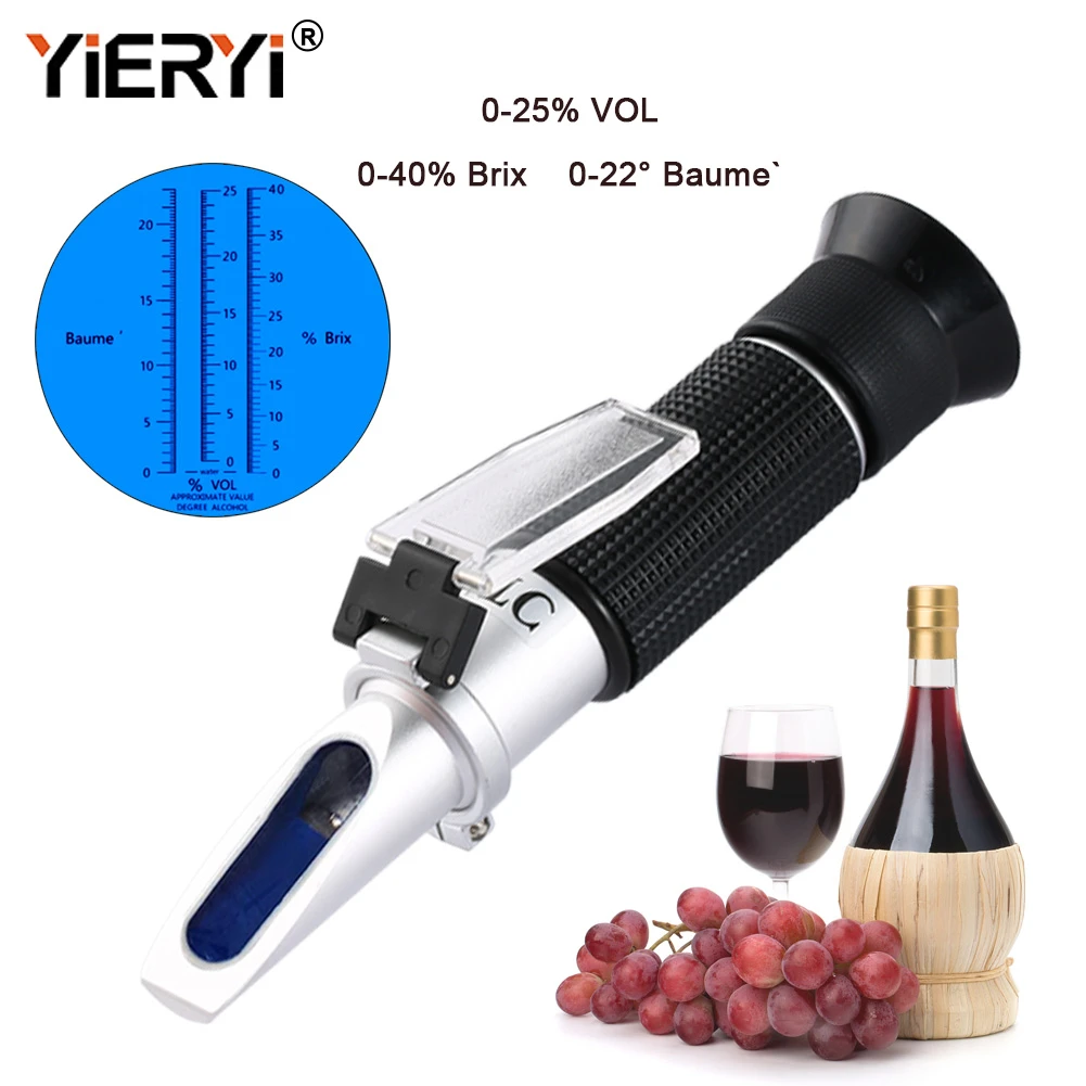 New Portable 3 In 1 Hand Held Grape & Alcohol Wine Refractometer (Brix, Baume and W25V/V Scales)