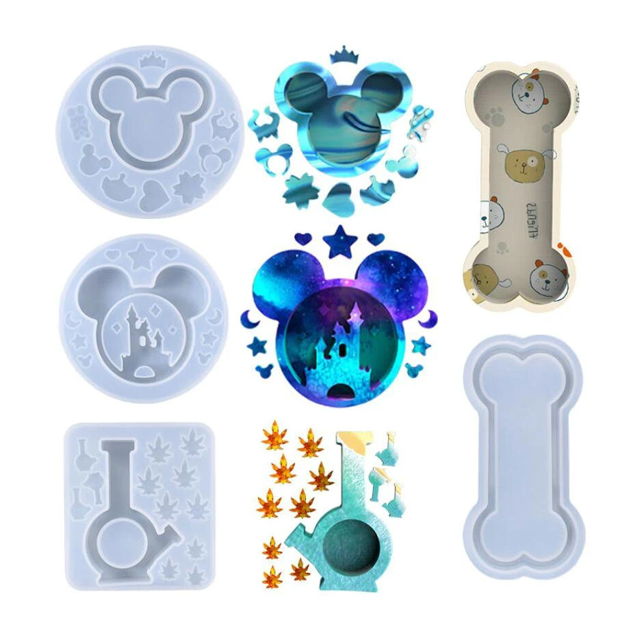 Castle Mouse Shaker Mold Resin Epoxy Jewelry Key Chain Making Diy Bottle Maple Leaf Shaker Filling Stuff Silicone Molds