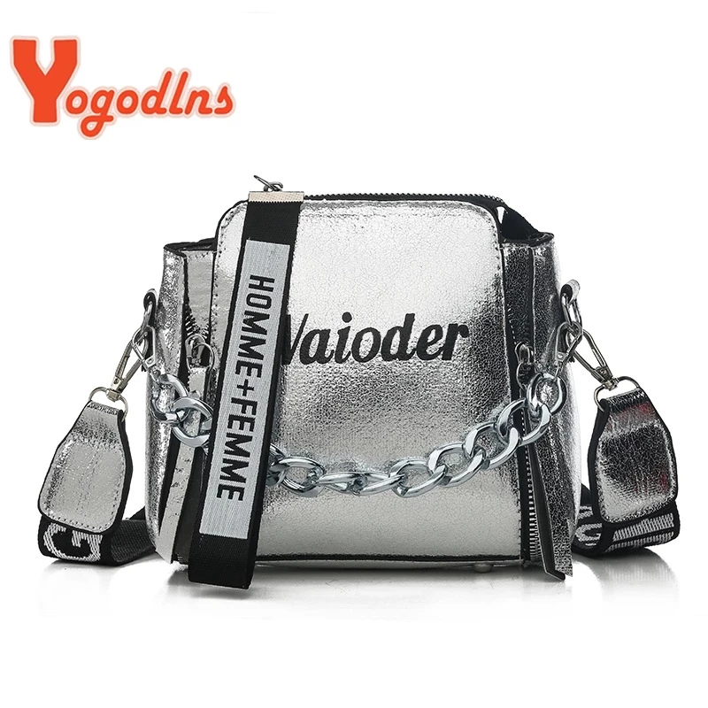 Yogodlns Fashion Tide Ladies Letter Handbags Wide Strap Chains Shoulder Bag Women Crossbody Bags Bolsa 2021 Girls Small Purse