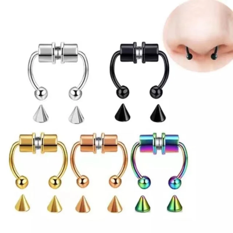 2021 Fake Piercing Nose Ring Alloy Nose Piercing Hoop Septum Rings For Women Fashion Body Jewelry Gifts Magnetic Fake Piercing