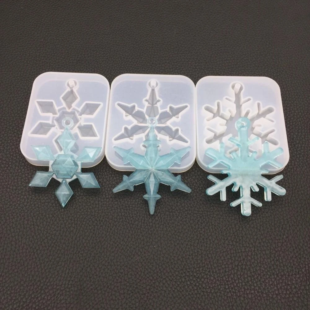 DIY Christmas Snowflake Accessories Tray Resin Mould with hole Pendant Silicone Mold Jewelry Handmade Making Crystal Epoxy Mold