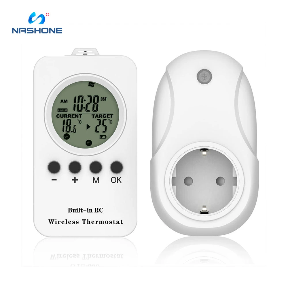 Nashone Thermostat 220v Temperature Controller Heating socket timer, LCD Wireless Remote Controller Adjustable Heating Cooling