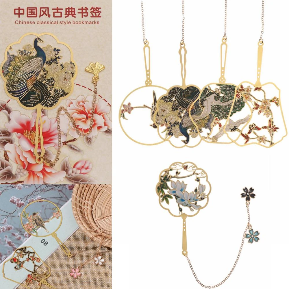 1PC Chinese Style Retro Brass Pagination Bookmark Book Clip Colorful Animal Pendant Book Marker Stationery School Office Supply