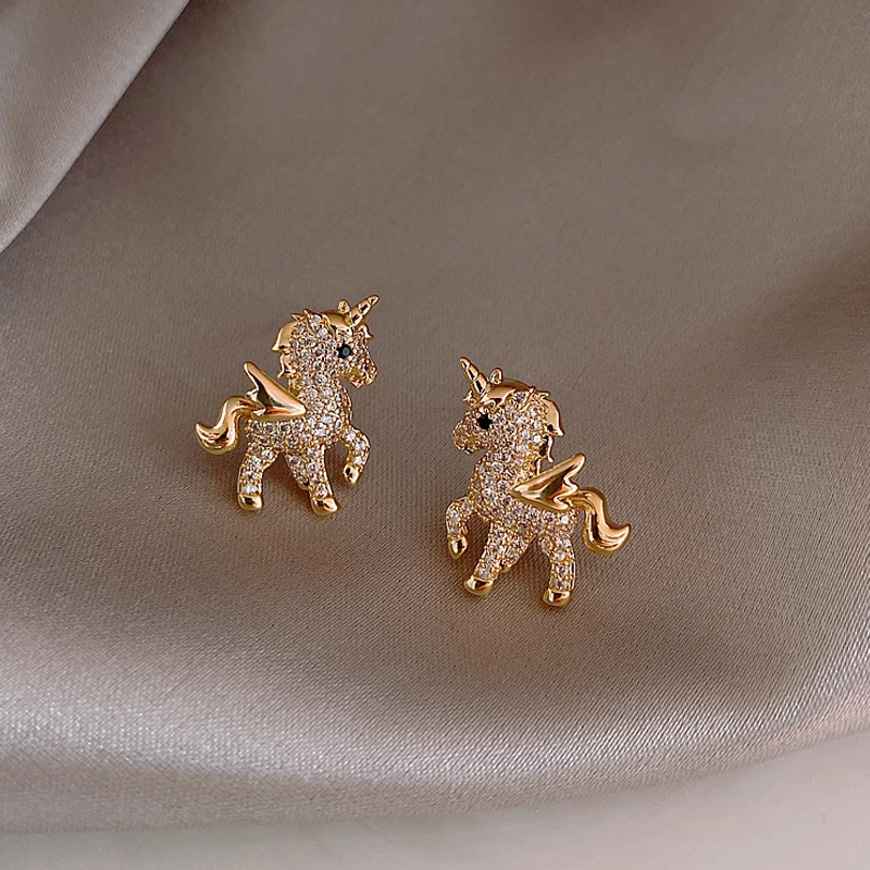 New Women Animal Series Earrings Fashion Wild Unicorn Moon Stars Full Zircon Exquisite Earrings For Women Gifts Popular Jewelry