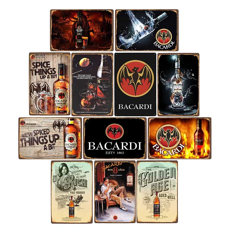 Alcohol Rum Metal Tin Signs Liquor Vintage Bar Art Posters Pub Man Cave Club Retro Wall Decorative Home Decor 20x30cm