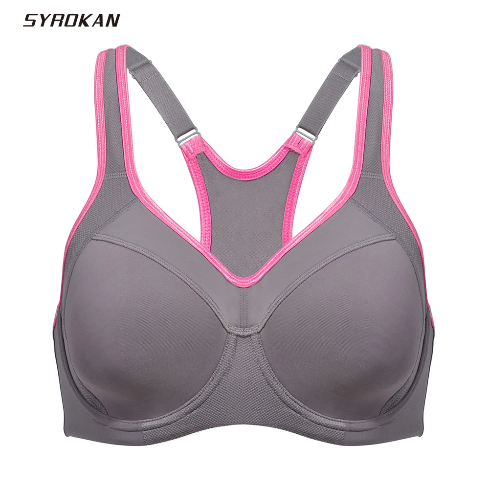 SYROKAN Women's Full Support High Impact Racerback Lightly Lined Underwire Sports Bra