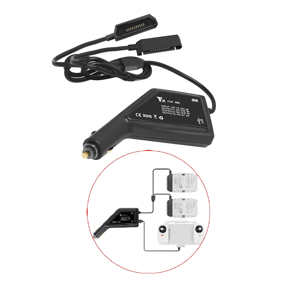 Outdoor Fast Car Charger for FIMI X8 SE Battery and Controller Car Connector Charging Adapter w/ USB Port FIMI X8 SE Accessories