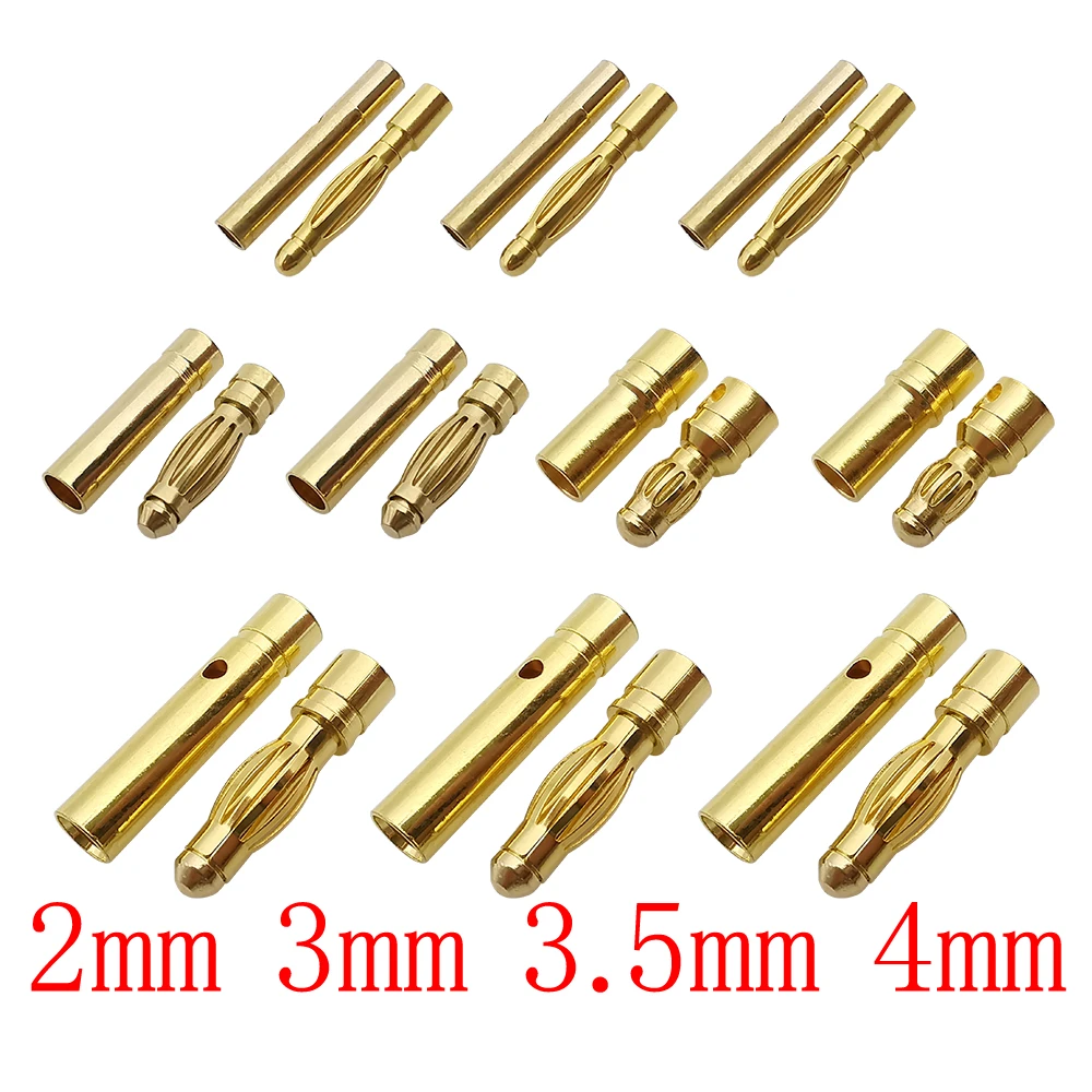 2mm 3mm 3.5mm 4mm Male Female Bullet Banana Plug Gold Plated Banana Plugs Connector Kits for RC Battery Parts Head 20/10/5/2Pair