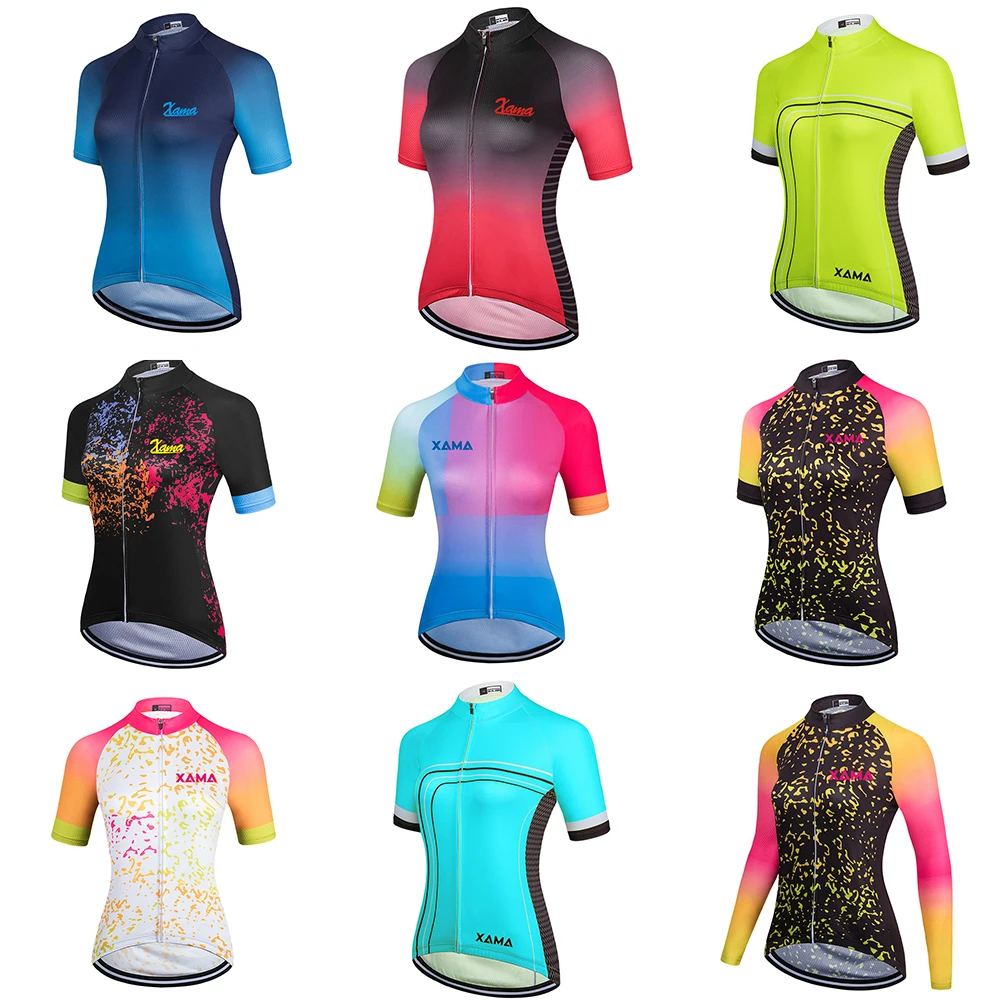 XAMA Pro Women's Short Sleeve Jersey Bike Clothing Ropa Ciclismo Road Bicycling Shirt Quick-Drying Uniform Gel Breathable Summer