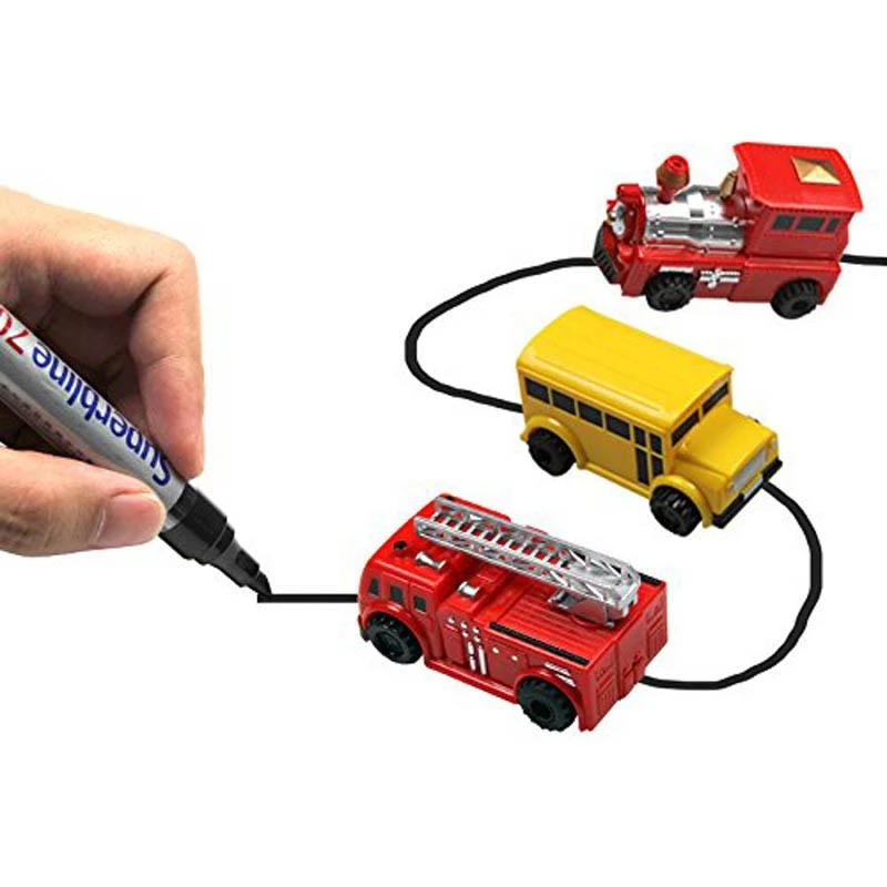 Magic Pen Inductive Car Truck  Follow Any Drawn Black Line Track Mini Toy Engineering Vehicles Educational Toy