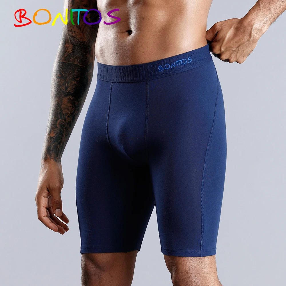 BONITOS Men Boxer Long Boxer Men Underwear Men Underpants Erkek Natural Cotton Sexy Boxer Shorts Top Brand Underwear Soft