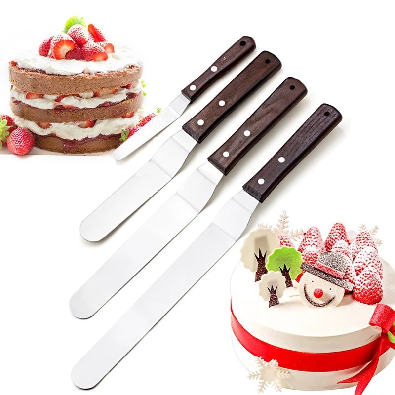 4 6 8 10 inch Spatula Cake Decorating Tools Stainless Steel With Wood Handle Cream Knife Spatula for Cake Smoother Icing