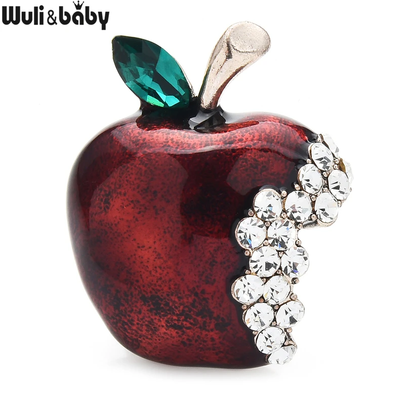 Wuli&baby Rhinestone Apple Brooches For Women Unisex Enamel Fruits Party Office Brooch Pins Gifts