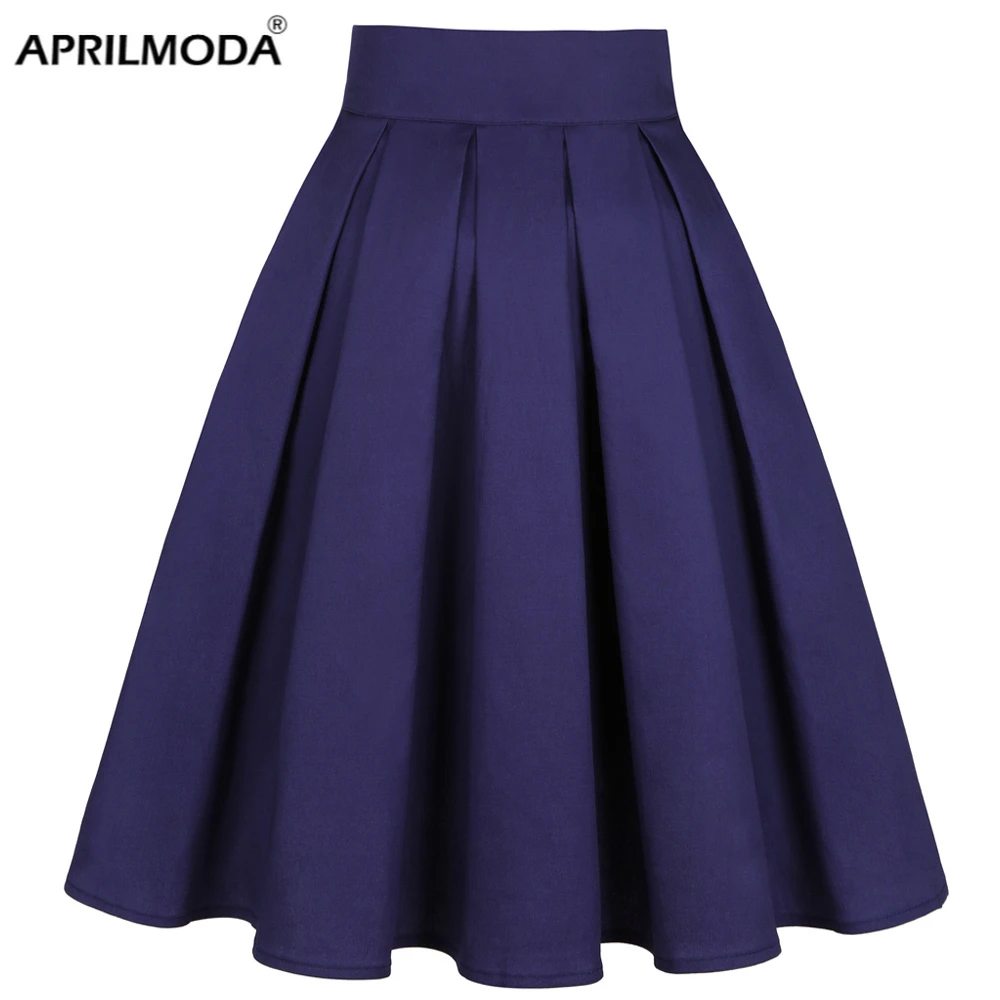 Women Solid Color Blue Pleated Skirt Shcool Y2K Summer High Waist Korean Harajuku Japanese Pinup Retro Vitage Midi A-line Skirts