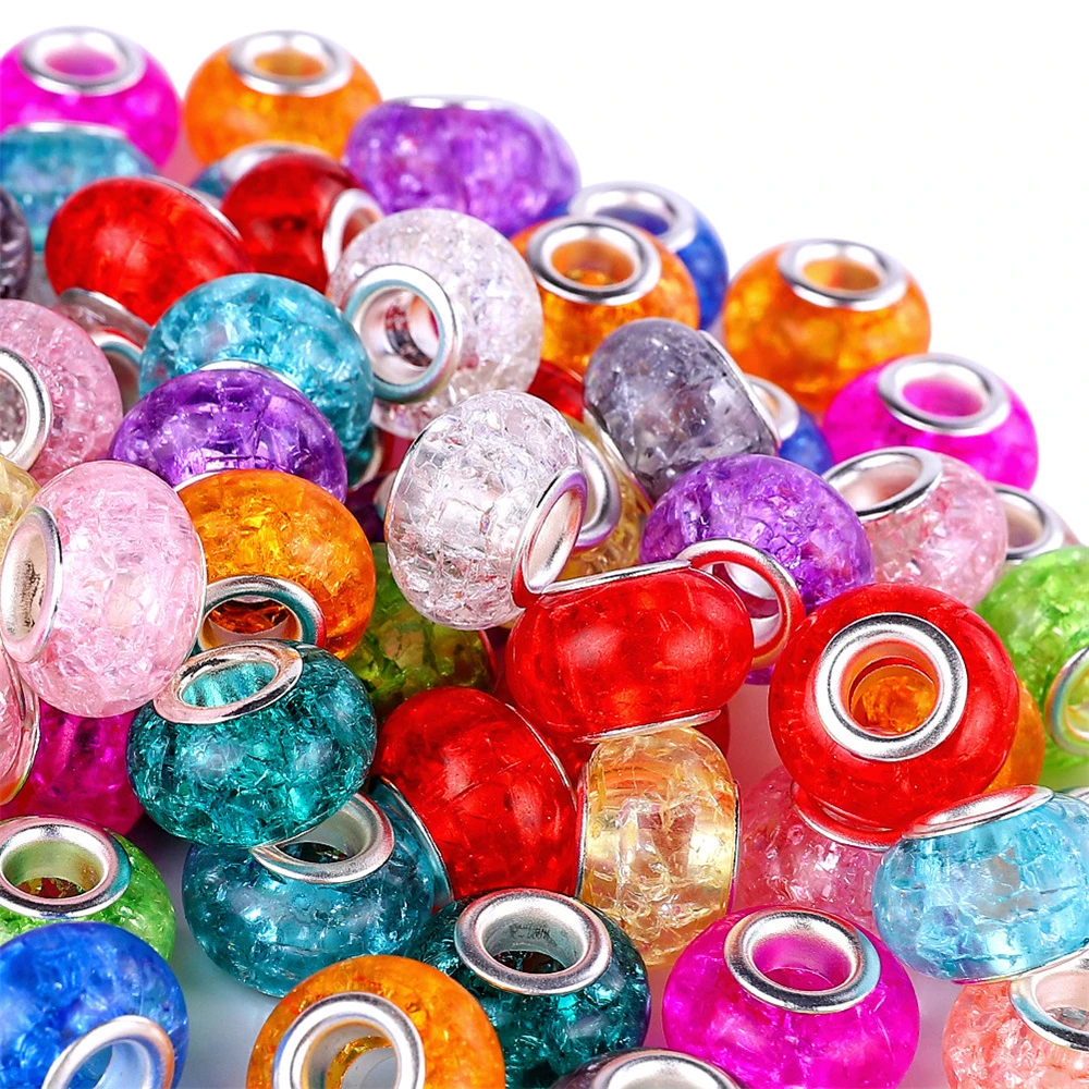 10Pcs/Lot Colorful Flower Resin 5mm Large Hole Beads Spacer Fit Pandora Bracelet Chain Necklace for DIY Jewelry Making Earrings