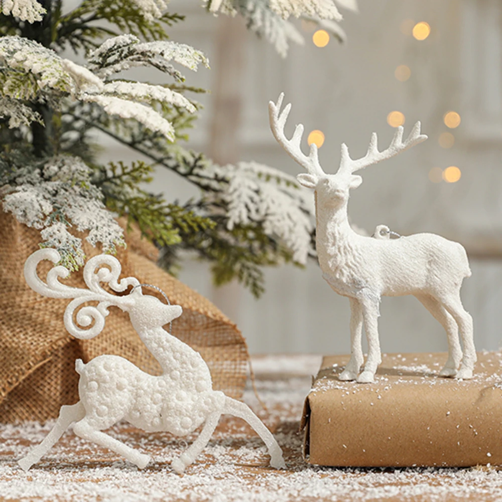 New Christmas Tree Decorations Pendants Xmas Tree White Elk Snowflake Ornaments Home Hanging Decoration 2022 New Year Party Deco