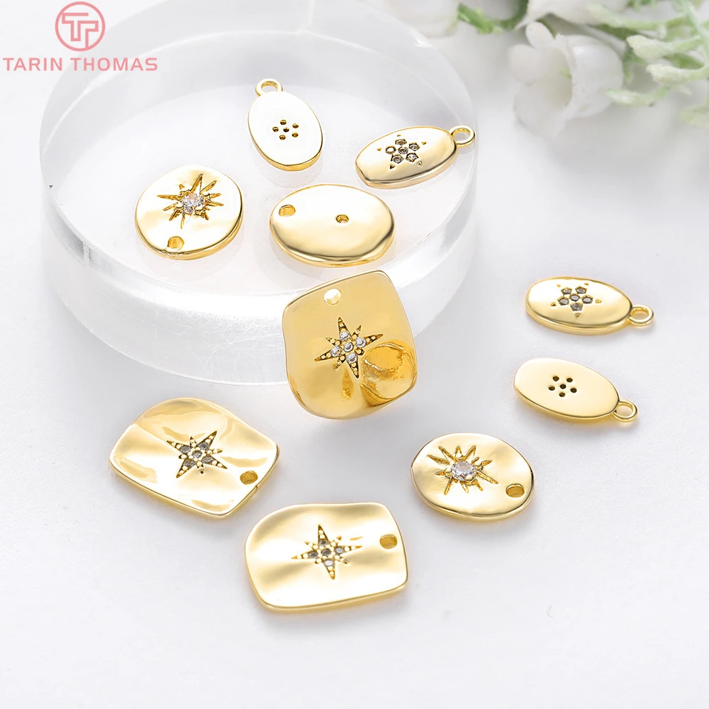 6PCS 12x14MM 6x16MM 24K Gold Color Plated Brass with Zircon Star Charms Pendants High Quality Diy Jewelry Accessories