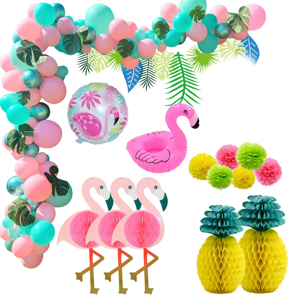1set Hawaiian Party Decoration Flamingo Pineapple Turtle Leaf Balloon Arch Luo Party Beach Summer Tropical Birthday Decoration