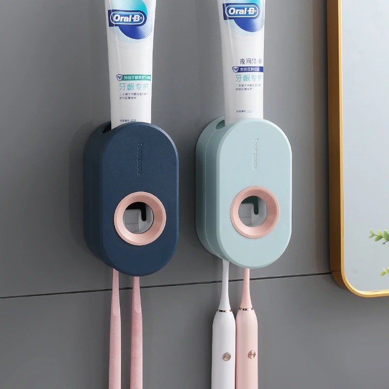 New adhesive automatic toothpaste squeezer set toothbrush rack wall suction toothpaste squeezer wall-mounted toothpaste holder