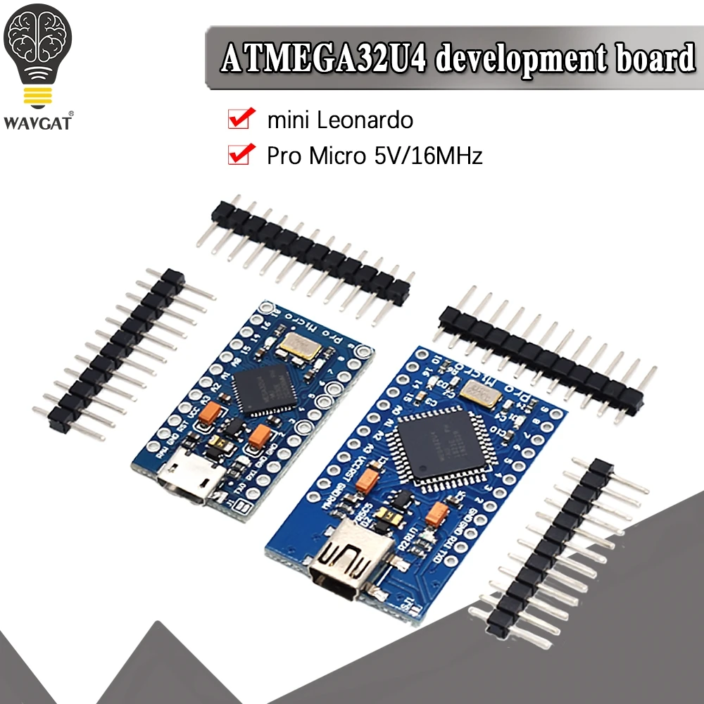 WAVGAT Pro Micro ATmega32U4 5V 16MHz Replace ATmega328 For arduino Pro Mini With 2 Row Pin Header For Leonardo USB Interface