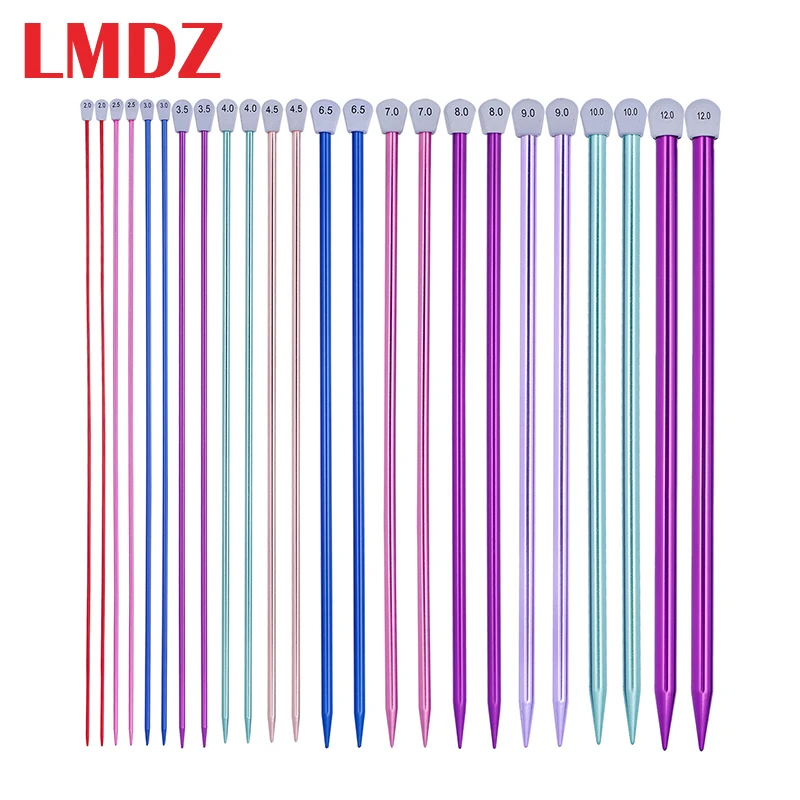 LMDZ 2Pcs/Set 35cm Single Pointed Knitting Needles Pins Straight Aluminum DIY Weaving Tool long sweater scarf needle 2.0-12mm