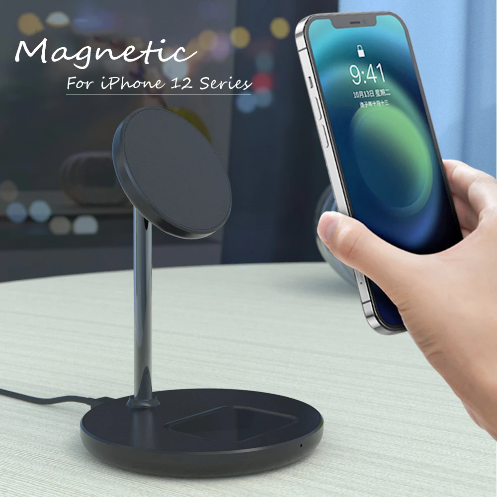 2 in 1 Magnetic Wireless Charger Stand For iPhone 12 Mini Pro Max Fast Charging Station Dock Mobile Phone Chargers