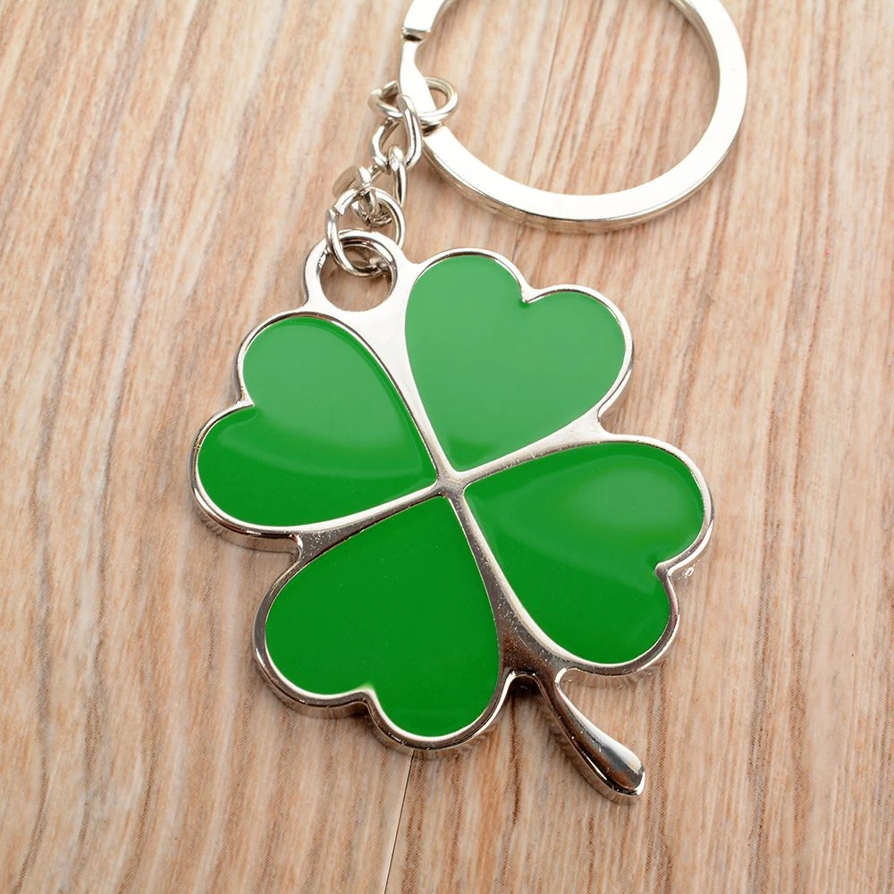 Hot Sale Creative Green Color Four-leaf Clover Fortune Keychain Key Chain Ring Pendant Bag Accessories Girls Cute Keyring Gifts