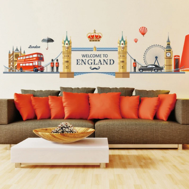 London Wall Decals City Silhouette England Building Vinyl Murals Living Room Office wall Art Rotterdam Stickers Home Decoration