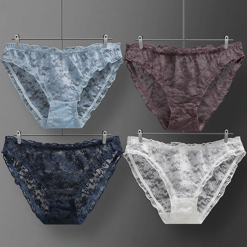 Sexy Women's Briefs Female Mid Waist Underwear Panties Retro Lace Traceless Panty Beautiful Flowers Women's Seamless Underpants