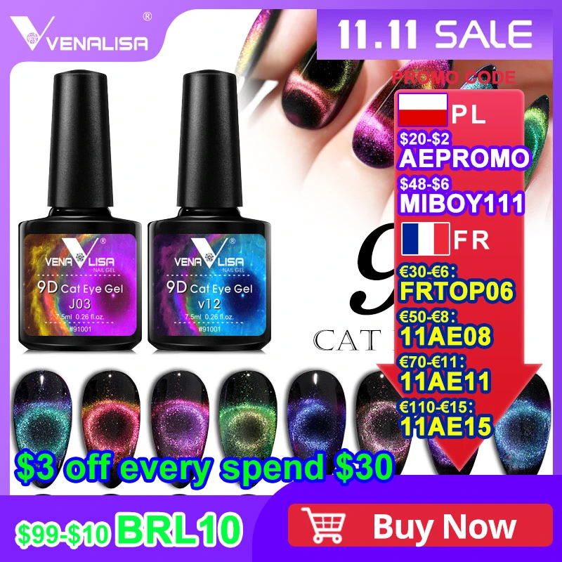 New Nail Art Design Manicure Venalisa Soak Off Enamel 9d Cat Eyes Magnetic Gel Polish UV LED Gel Nail Polish Lacquer Varnish