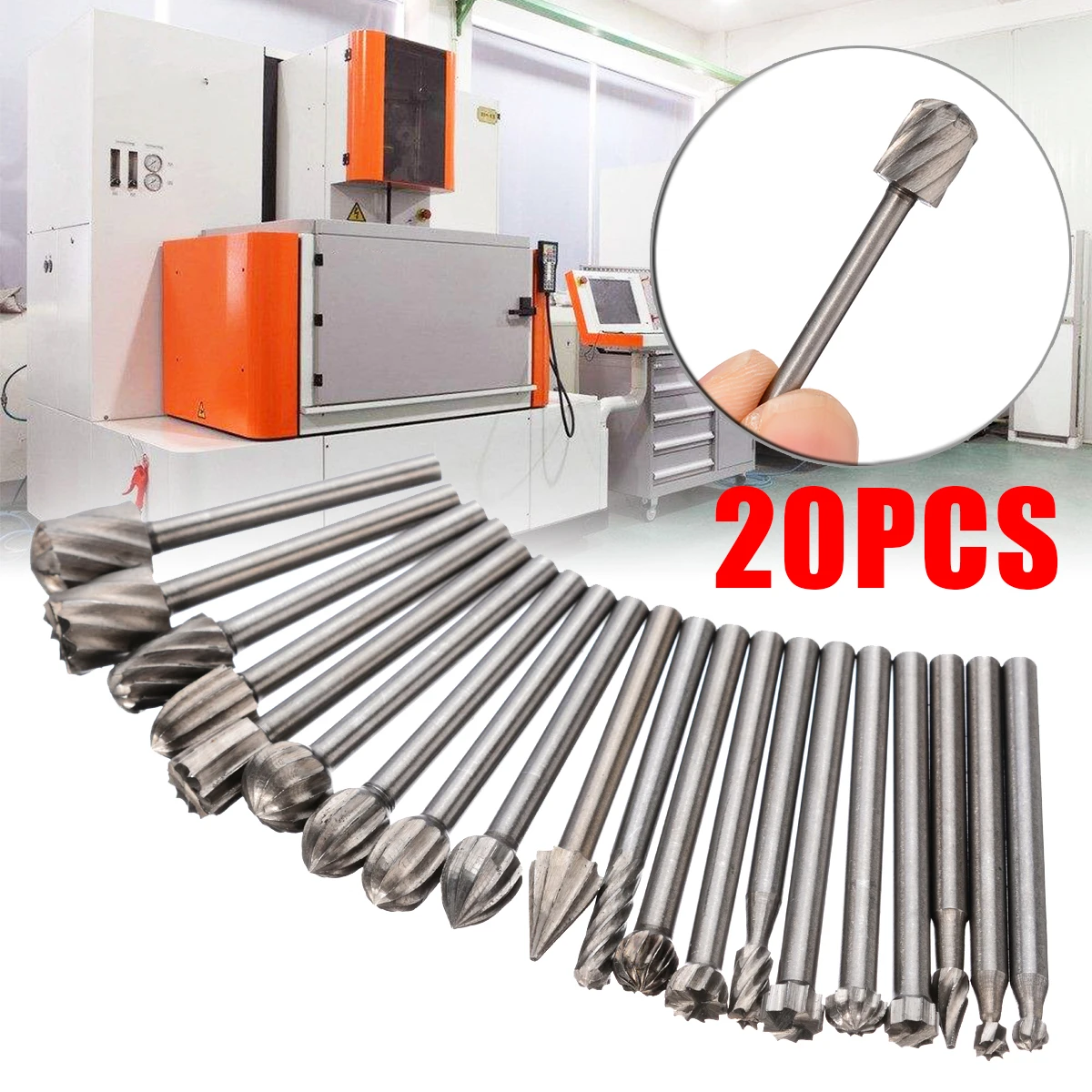 20pcs Wood Carving Milling Cutter Set Durable HSS Routing Router Bits Burr Milling Cutter for Rotary Engraving Machine Tool